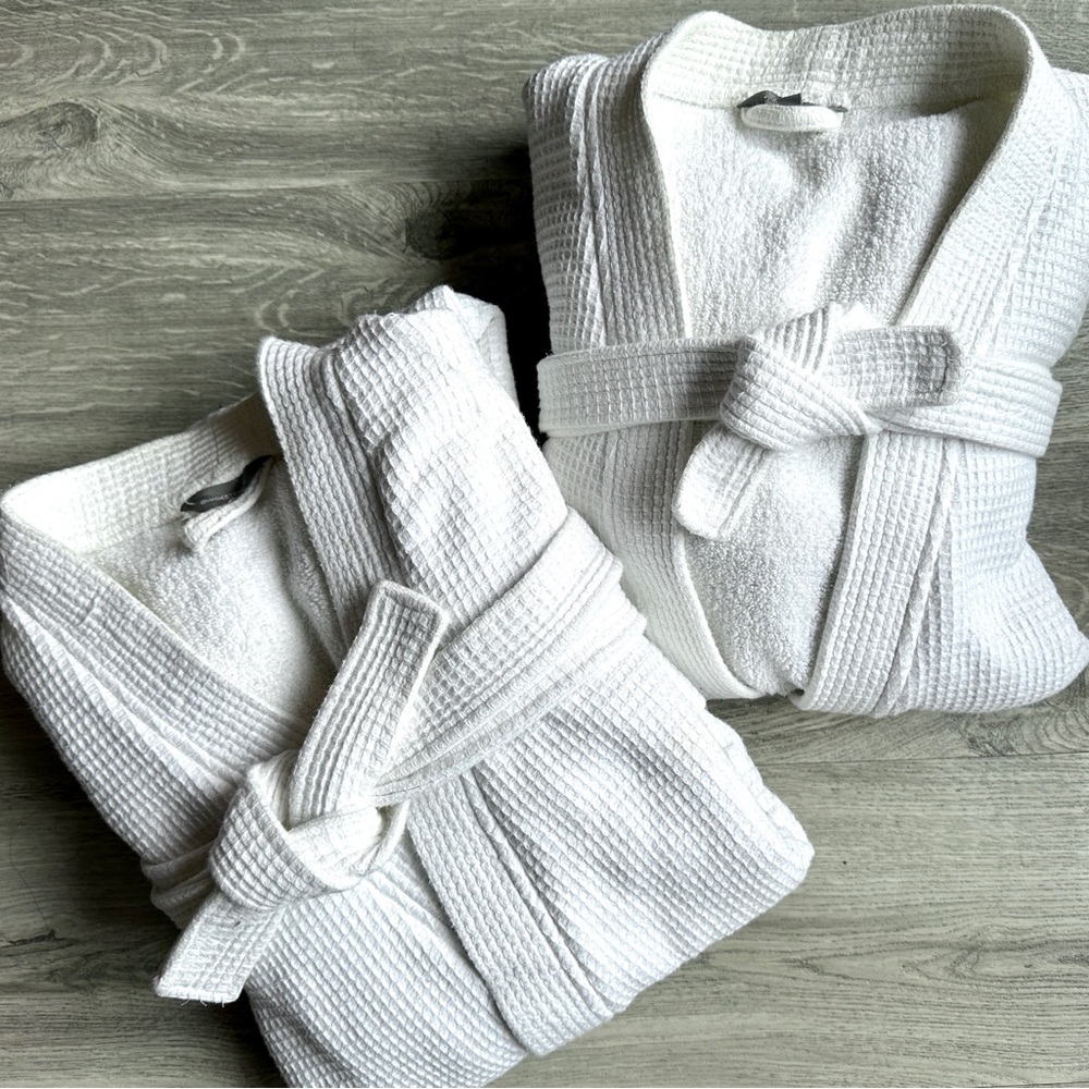 His & Her White Waffle Knit Bathrobes by Gluckstein Home